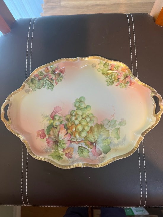 Prussia Royal Rudolstadt 1900 Other - #1739+ Vintage Decorative Grapes Porcelain Serving Tray - Cream and Green